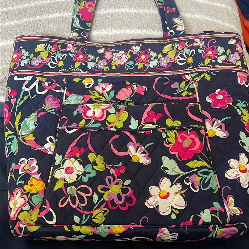 Vera Bradley Navy Floral Quilted Tote Bag